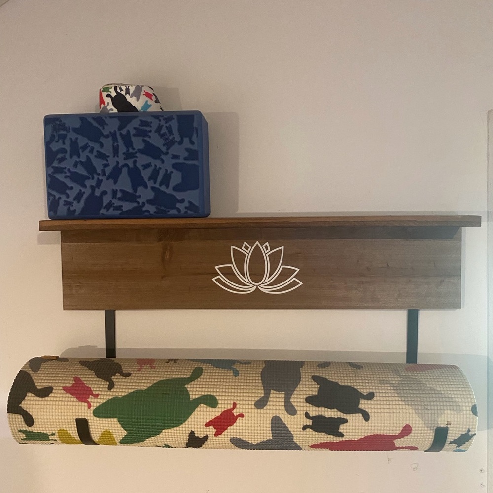 Wooden Wall Shelf with Yoga Mat Holder